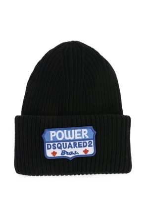DSQUARED2 logo-patch ribbed-knit beanie hat - Black