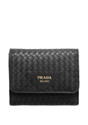 Prada small woven Madras leather wallet - Black