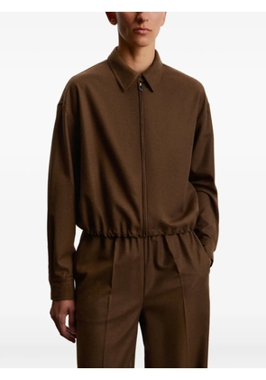 12 STOREEZ zip-up crop shirt - Brown