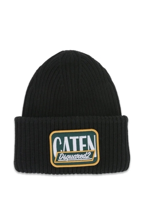 DSQUARED2 logo-patch ribbed-knit beanie hat - Black