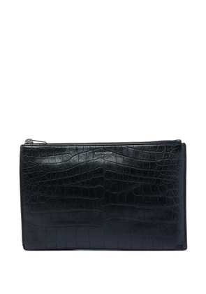 Saint Laurent Pre-Owned 2016 Croc Embossed Leather clutch bag - Black