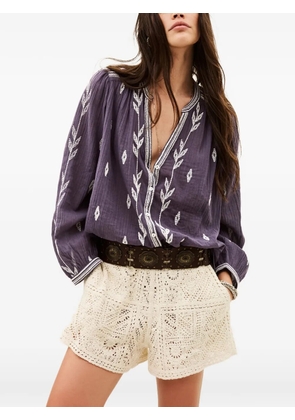 Ba&Sh Fedora embroidered V-neck shirt - Purple