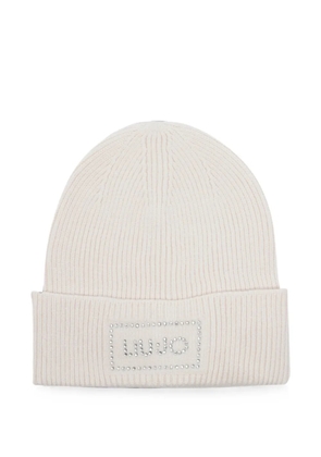 LIU JO strass-embellished logo-patch beanie hat - Neutrals