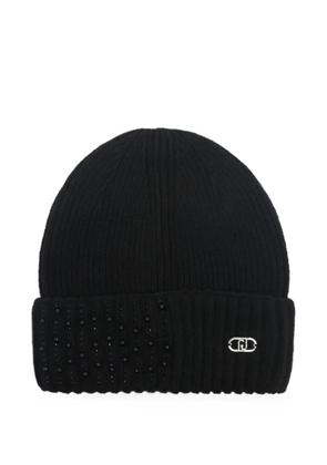 LIU JO crystal-embellished logo-plaque beanie hat - Black