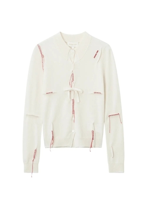 SHUSHU/TONG bow-detail distressed cardigan - White