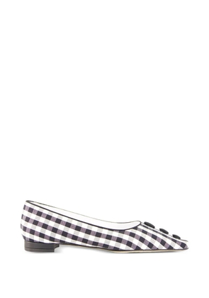 Manolo Blahnik Alexa gingham button-detail flat pumps - White