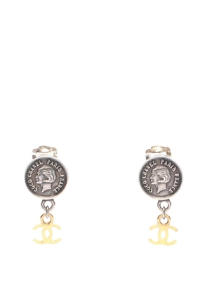 CHANEL Pre-Owned 1996 CC Stainless Steel and Gold Plated Coin Drop Clip On Earrings costume earrings