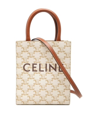 Celine Pre-Owned 2021 Mini Triomphe Coated Canvas Vertical Cabas satchel - White