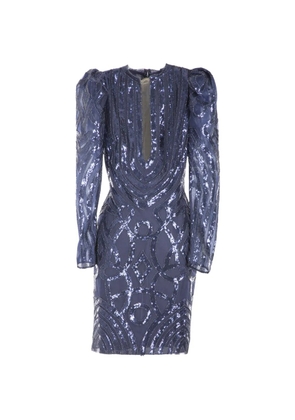 Gemy Maalouf sequin-embellished puff-shoulder dress - Blue