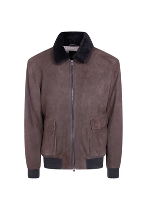 Barba Boston shearling-collar calf suede jacket - Brown