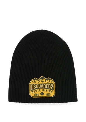 DSQUARED2 logo-patch ribbed-knit beanie hat - Black