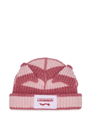 Charles Jeffrey Loverboy Chunky Ears striped knit beanie hat - Pink