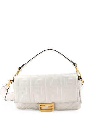 Fendi Pre-Owned Baguette NM Bag Zucca Embossed Leather Medium crossbody bag - White
