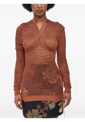 Off-White criss-cross detail net sweater - Brown