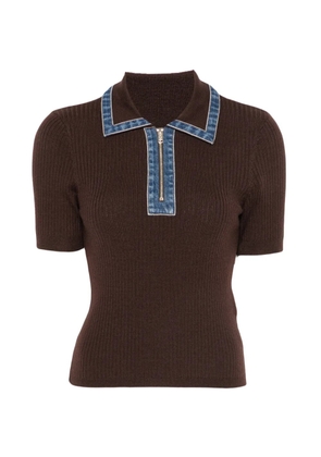 SANDRO ribbed-knit polo top - Brown