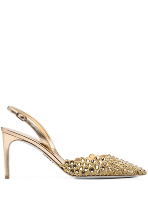 René Caovilla 88mm crystal-embellished heeled pumps - Gold