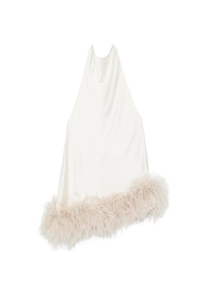 THE ARCHIVIA feather-trim halterneck dress - White