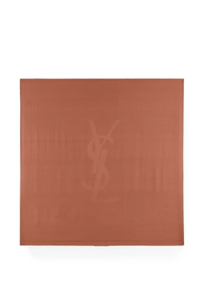 Saint Laurent Cassandre square scarf in silk charmeuse - Brown