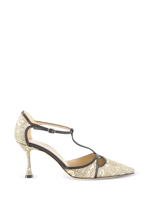 Manolo Blahnik Gish snakeskin-effect leather T-bar pumps - Neutrals