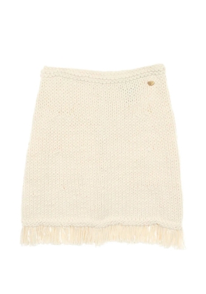 CHANEL Pre-Owned 1986-1988 Coco Mark fringed mini skirt - Neutrals