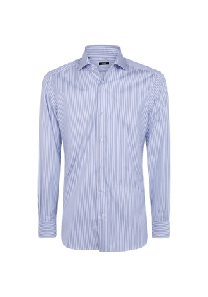 Barba vertical-stripe long-sleeve cotton shirt - Blue