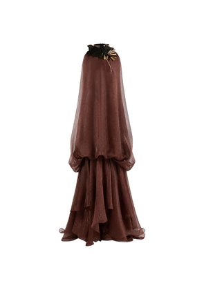 Gemy Maalouf pleated-ruffle tiered dress - Brown