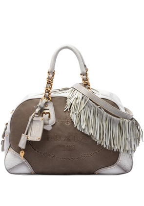 Prada Pre-Owned 2013-2026 Leather Trimmed Canvas Canapa Logo Fringe Bauletto Bag satchel - Brown
