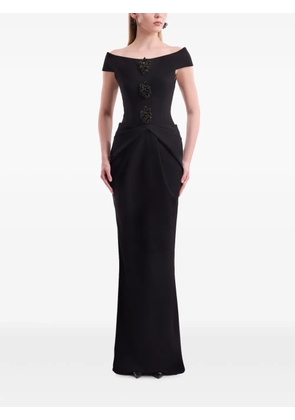 Gemy Maalouf floral-embellished off-shoulder dress - Black
