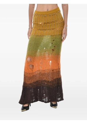 Off-White bead-embellished distressed-knit maxi skirt - Orange