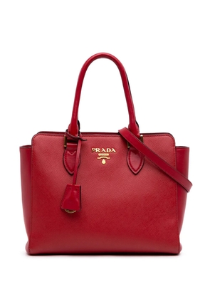 Prada Pre-Owned 2013-2026 Soft Calf Trimmed Saffiano Convertible Tote satchel - Red