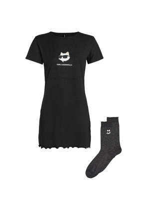 Karl Lagerfeld Ikon glitter pajama dress & socks gift set - Black