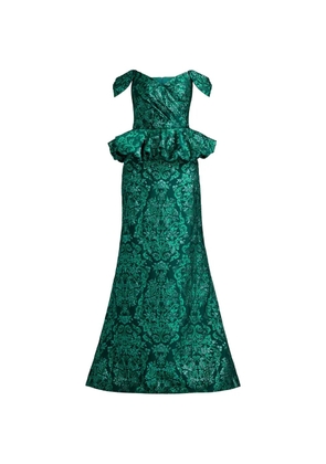 Tadashi Shoji Corliss peplum damask-pattern maxi dress - Green