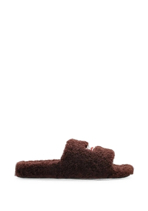 Balenciaga logo-embroidered faux-fur slides - Brown