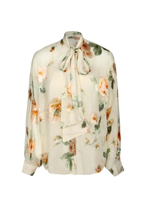 ZIMMERMANN Carousel Burnout floral-print pussy-bow blouse - Neutrals