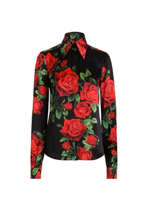 Dolce & Gabbana rose-print silk shirt - Black