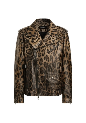 Dolce & Gabbana LEO-PRINT LEATHER JACKET - Brown