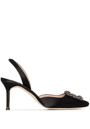 Manolo Blahnik 70mm Hangisi satin slingback pumps - Black