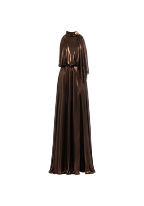 Gemy Maalouf flower-detail halterneck maxi dress - Brown