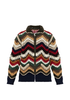 sacai crochet-knit chevron-pattern cardigan - Neutrals