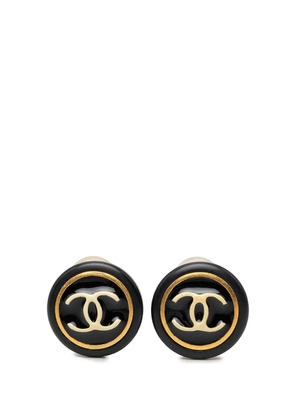CHANEL Pre-Owned 1997 CC Resin and Gold Plated Button Clip On Earrings costume earrings - Black