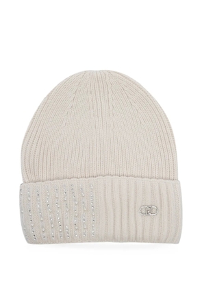 LIU JO crystal-embellished ribbed beanie hat - Neutrals