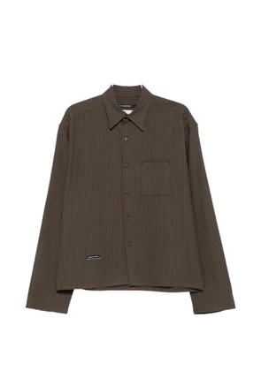 Song For The Mute School pinstripe-pattern logo-patch shirt - Brown