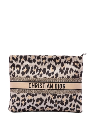 Christian Dior Pre-Owned 2022 Mizza Embroidered Canvas Leopard Zip Pouch clutch bag - Neutrals