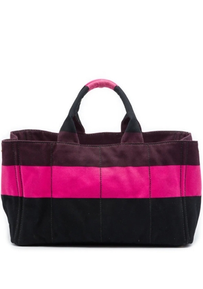 Prada Pre-Owned 2010-2026 Large Striped Canvas Canapa Tote satchel - Black