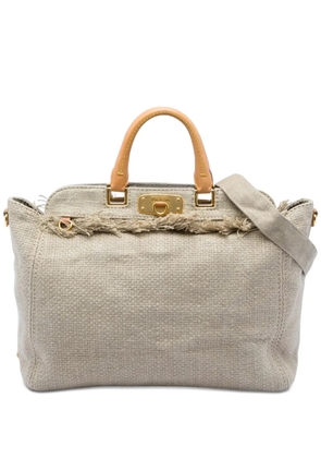 Prada Pre-Owned 2013-2026 Raffia Lino Fringe Shopping Tote satchel - Neutrals
