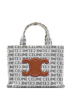 Celine Pre-Owned 2023 Small All Over Logo Print Canvas Cuir Triomphe Cabas Thais satchel - White