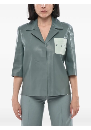 Off-White logo-print leather shirt - Blue