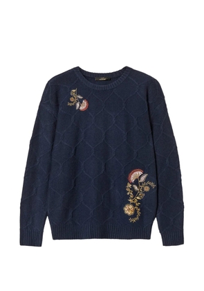 TWINSET crew neck wool jumper with floral embroidery - Blue