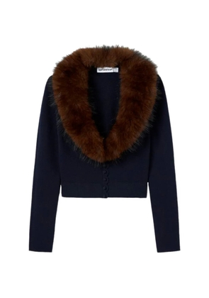 Self-Portrait navy faux-fur knit cardigan - Blue