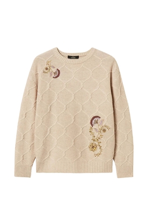TWINSET floral-embroidered diamond-knit sweater - Neutrals